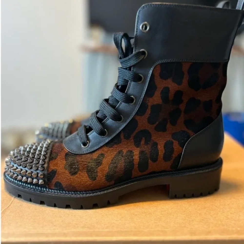 Christian Louboutin Black and Brown Spiked Boots - Picture 2 of 11